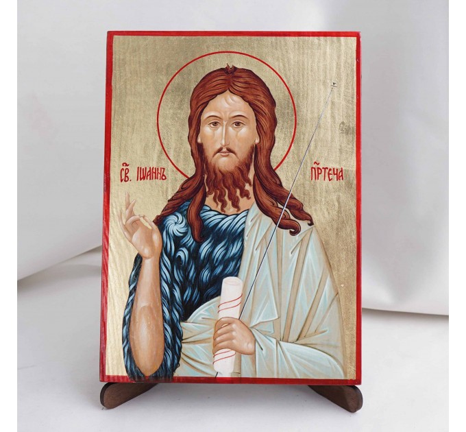 Икона Иоанн Предтеча на дереве, ручная отделка сусальным золотом, 17×23 см