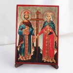 Икона Константин и Елена на дереве, ручная отделка сусальным золотом, 17×23 см