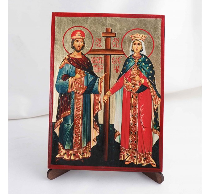 Икона Константин и Елена на дереве, ручная отделка сусальным золотом, 17×23 см