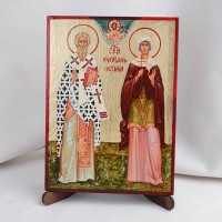 Икона Киприан и Устиния на дереве, ручная отделка сусальным золотом, 17×23 см