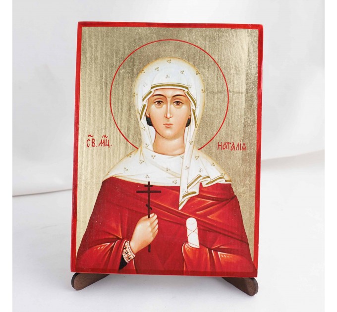 Икона Наталия на дереве, ручная отделка сусальным золотом, 17×23 см