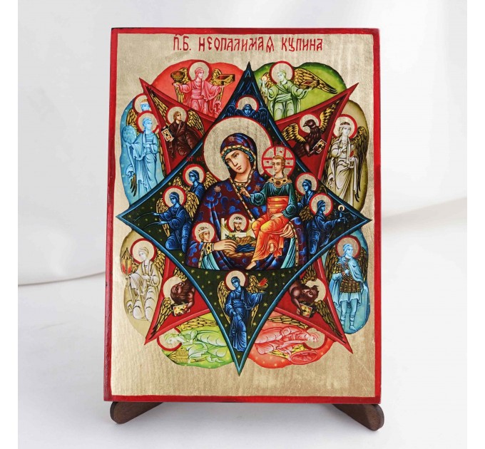 Икона Неопалимая Купина БМ на дереве, ручная отделка сусальным золотом, 17×23 см