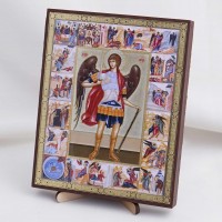 Икона Михаил Архангел на дереве №101 13х16 с двойным тиснением