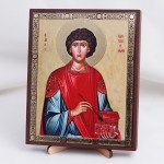 Икона Пантелеимон на дереве №149 13х16 с двойным тиснением