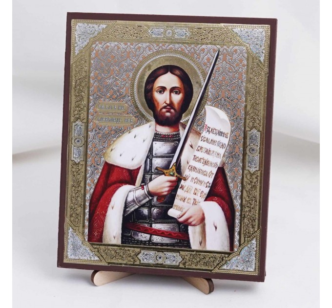 Икона Александр Невский на дереве №152 13х16 с двойным тиснением