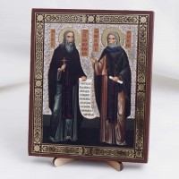 Икона Зосима и Василий на дереве №158 13x16 с двойным тиснением