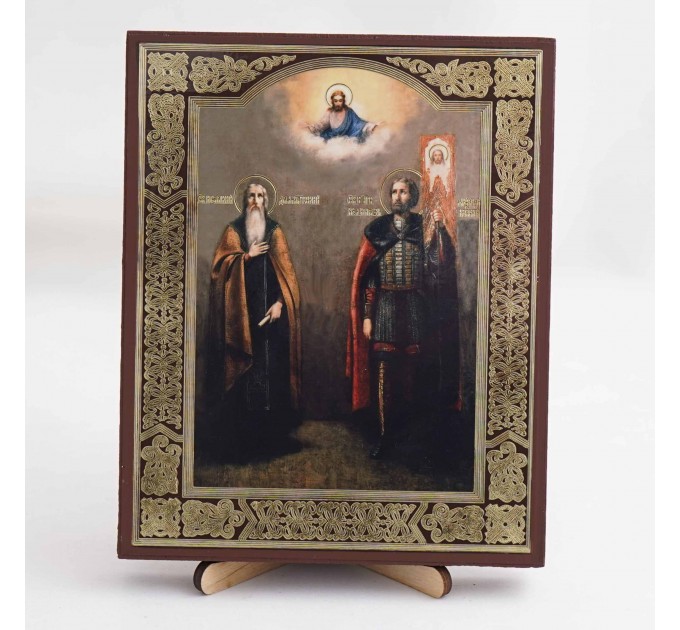 Икона Исакий и Александр Невский на дереве №161 13х16 с двойным тиснением