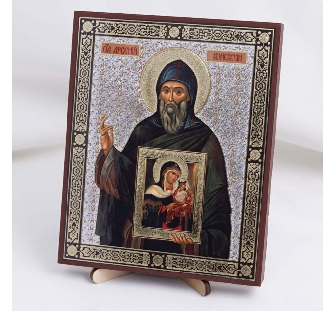 Икона Арсений Коневский на дереве №163 13х16 с двойным тиснением