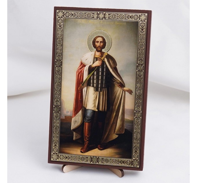 Икона Александр Невский на дереве №174 11.5х19 с двойным тиснением