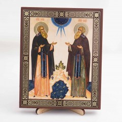 Икона Зосима и Савватий на дереве №182 13х16 с двойным тиснением