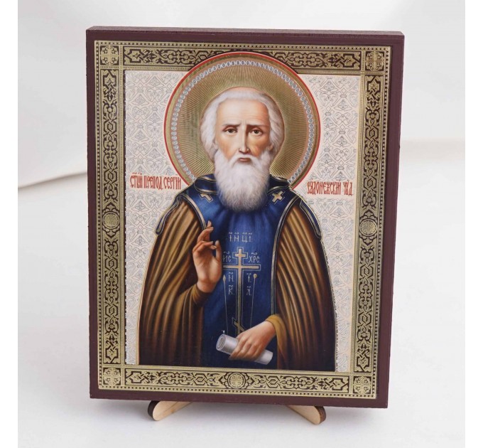 Икона Сергий Радонежский на дереве №226 13х16 с двойным тиснением