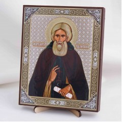 Икона Сергий Радонежский на дереве №29 13х16 с двойным тиснением