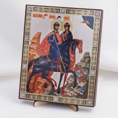 Икона Борис и Глеб на дереве №78 13x16 с двойным тиснением