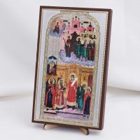 Икона Покров БМ на дереве №85 11.5х19 с двойным тиснением