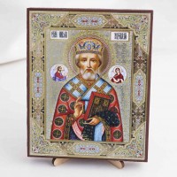 Икона Николай Чудотворец в митре на дереве №95 13х16 с двойным тиснением