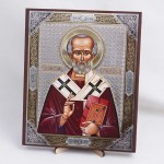 Икона Николай Чудотворец на дереве №1 17х21 с двойным тиснением