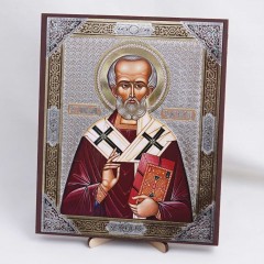 Икона Николай Чудотворец на дереве №1 17х21 с двойным тиснением