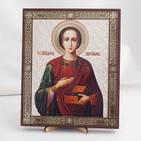 Икона Пантелеимон на дереве №111 17х21 с двойным тиснением