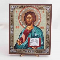 Икона Господь Вседержитель на дереве №118 17х21 с двойным тиснением