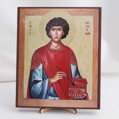 Икона Пантелеимон на дереве №15 17х21 с двойным тиснением