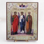 Икона Архангел Михаил, Ангел Хранитель, Матфей апостол на дереве №21 17х21 с двойным тиснением