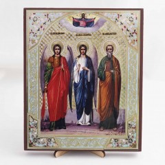 Икона Архангел Михаил, Ангел Хранитель, Матфей апостол на дереве №21 17х21 с двойным тиснением