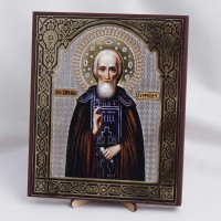 Икона Сергий Радонежский на дереве №36 17х21 с двойным тиснением