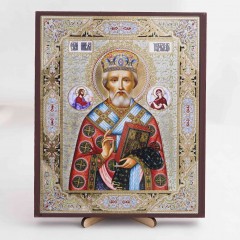 Икона Николай Чудотворец в митре на дереве №42 17х21 с двойным тиснением