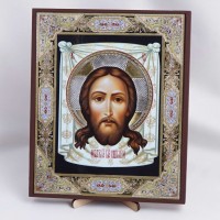 Икона Спас Нерукотворный на дереве №43 17х21 с двойным тиснением