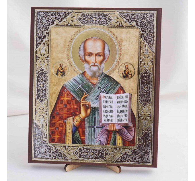 Икона Николай Чудотворец на дереве №47 17х21 с двойным тиснением