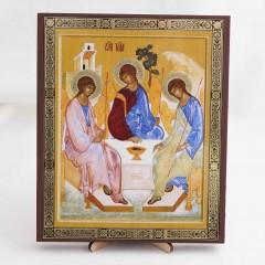 Икона Святая Троица на дереве №54 17х21 с двойным тиснением