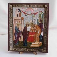 Икона Сретение Господне на дереве №60 17х21 с двойным тиснением