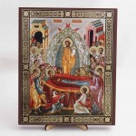 Икона Успение Пресвятой Богородицы на дереве №70 17х21 с двойным тиснением
