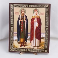 Икона Петр и Феврония на дереве №94 17х21 с двойным тиснением