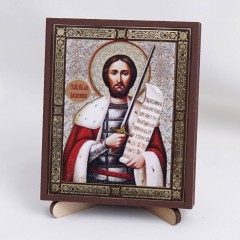 Икона Александр Невский на дереве №18 9х11 с двойным тиснением