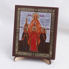 Икона Вера, Надежда, Любовь на дереве №27 9х11 с двойным тиснением