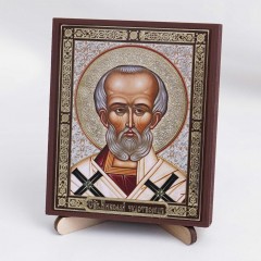 Икона Николай Чудотворец на дереве №3 9х11 с двойным тиснением