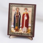 Икона Петр и Феврония на дереве №48 9х11 с двойным тиснением