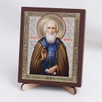 Икона Сергий Радонежский на дереве №83 9х11 с двойным тиснением