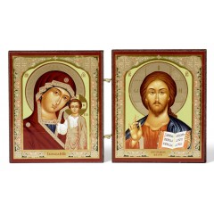 Складень Спаситель-Казанская БМ 28, 6х7 деревянный двухстворчатый