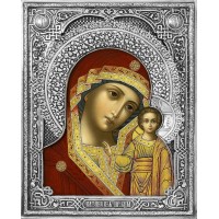 Икона Божией Матери "Казанская" в посеребренной ризе (окладе), Р-134
