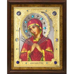 Икона Божией Матери "Семистрельная" в посеребренной ризе (окладе), Р-132.7К