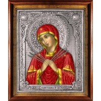 Икона Божией Матери "Семистрельная" в посеребренной ризе (окладе), Р-132К