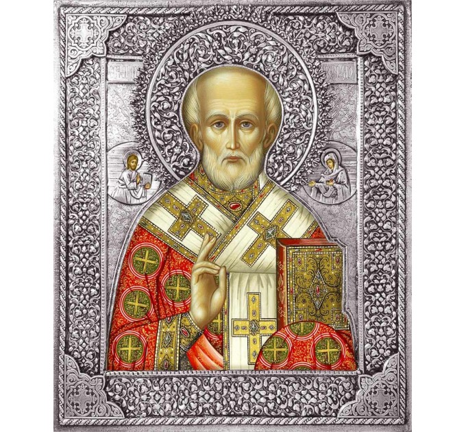 Николай, свт. Мирликийский, чудотв., в посеребренной ризе (окладе), Р-14