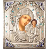 Икона Божией Матери "Казанская" в посеребренной ризе (окладе), Р-140.6