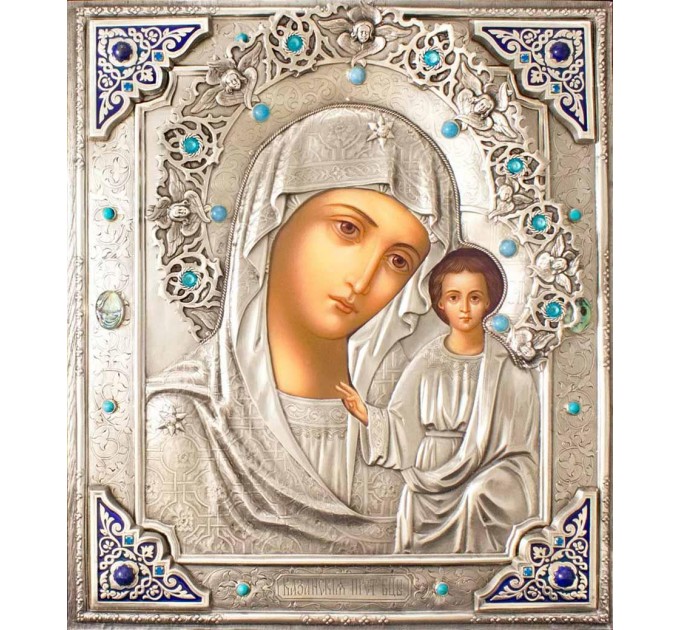 Икона Божией Матери "Казанская" в посеребренной ризе (окладе), Р-140.6