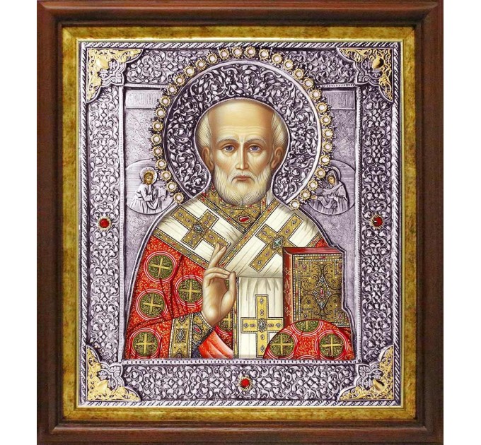 Николай, свт. Мирликийский, чудотв., в посеребренной ризе (окладе), Р-14.2К