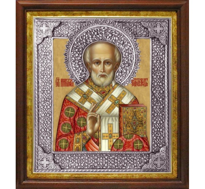 Николай, свт. Мирликийский, чудотв., в посеребренной ризе (окладе), Р-15К