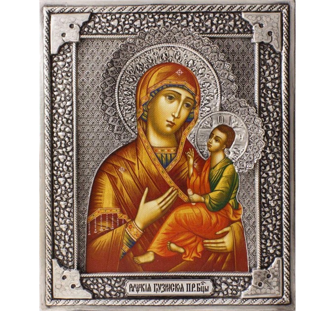 Икона Божией Матери "Грузинская" (Раифская) в посеребренной ризе (окладе), Р-220