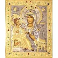 Икона Божией Матери "Троеручица Афонская" в посеребренной ризе (окладе), Р-240.7